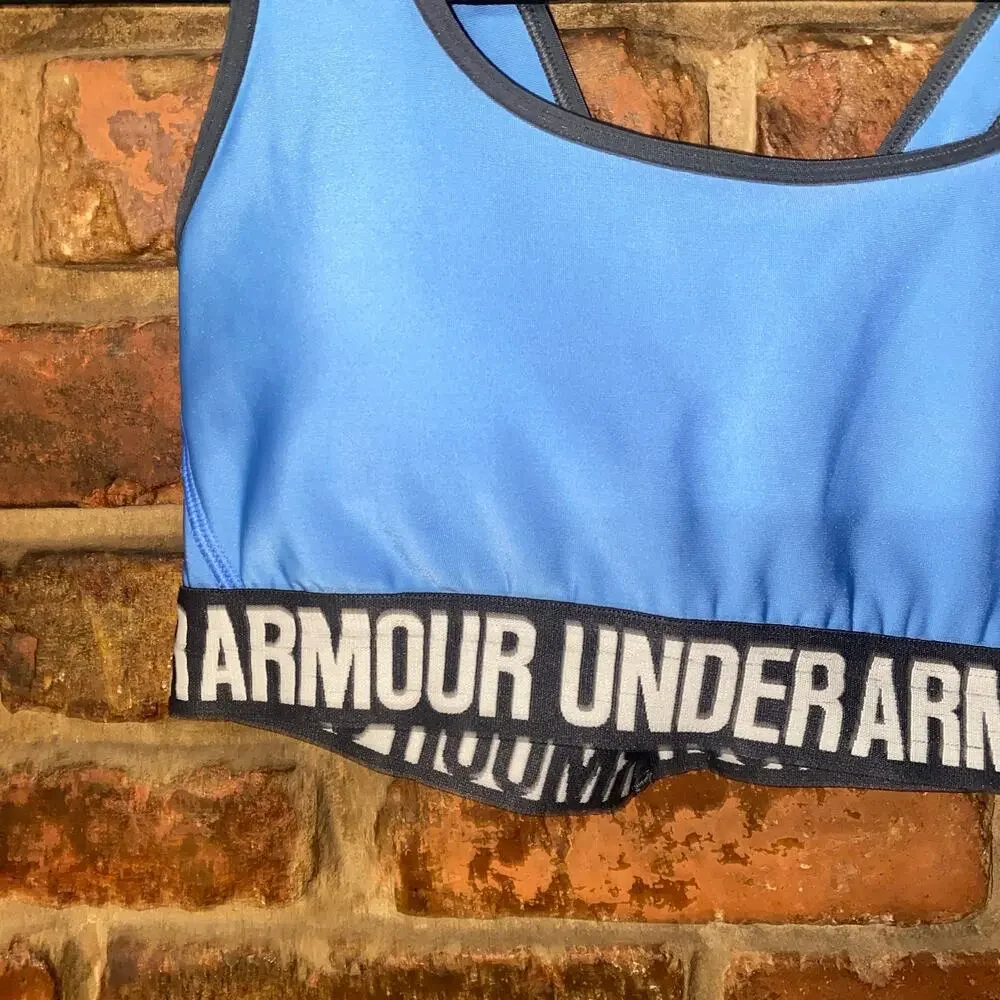 Under Armour Blue Criss Cross Black Mid Support Sports Bra Women's Size Small